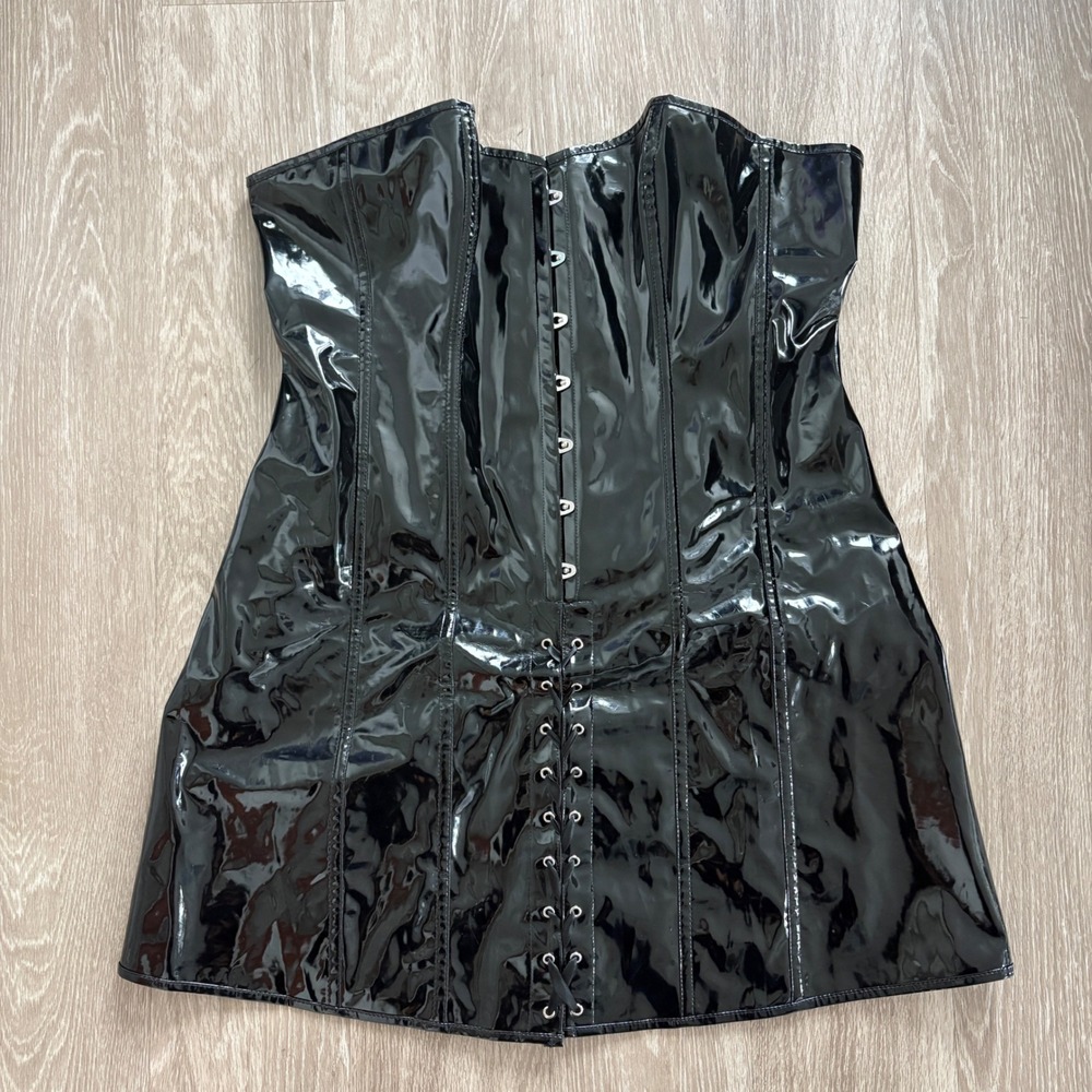 Black Vinyl Corset Dress Lace Up Fetishwear Top Black 4X